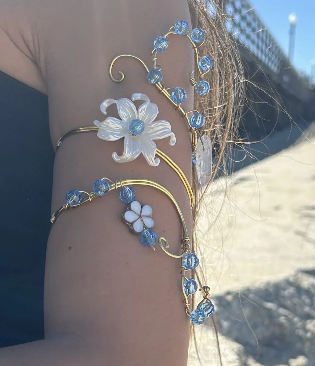 Blue flower gold arm cuff