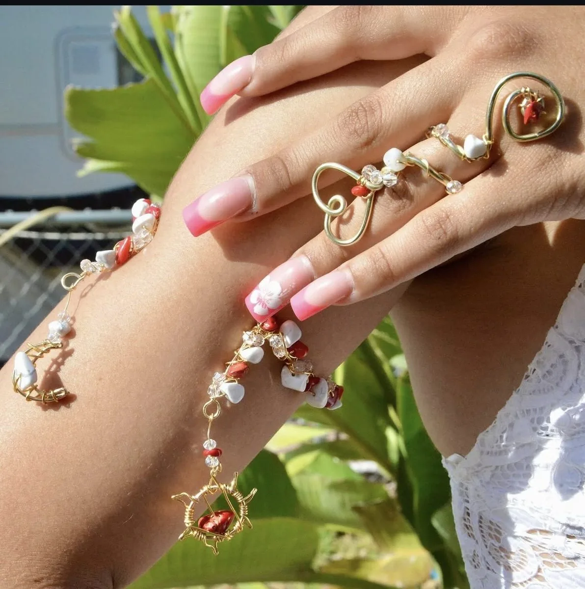 Red & White Crystal Hand Set