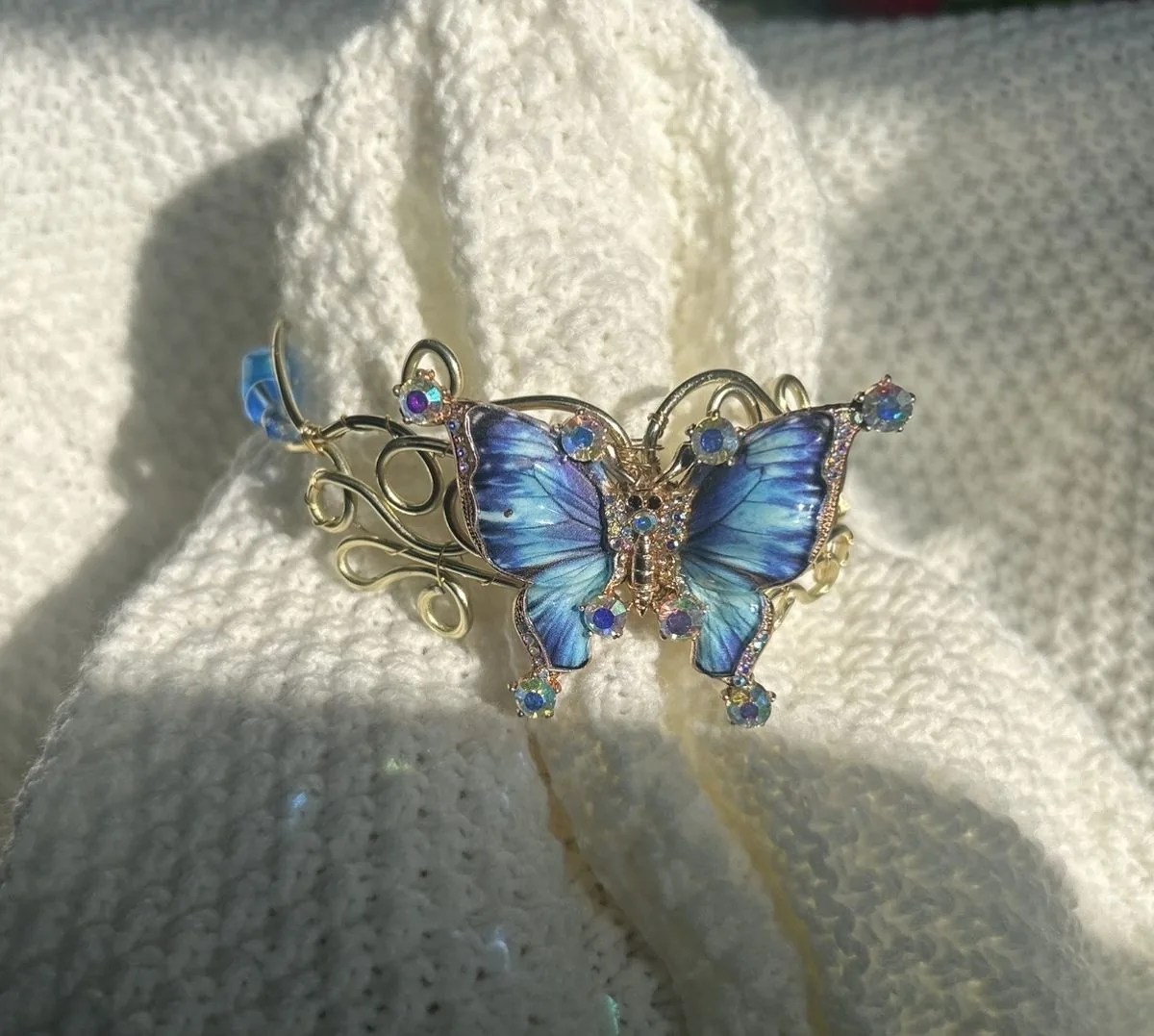 Blue morpho butterfly wire armband